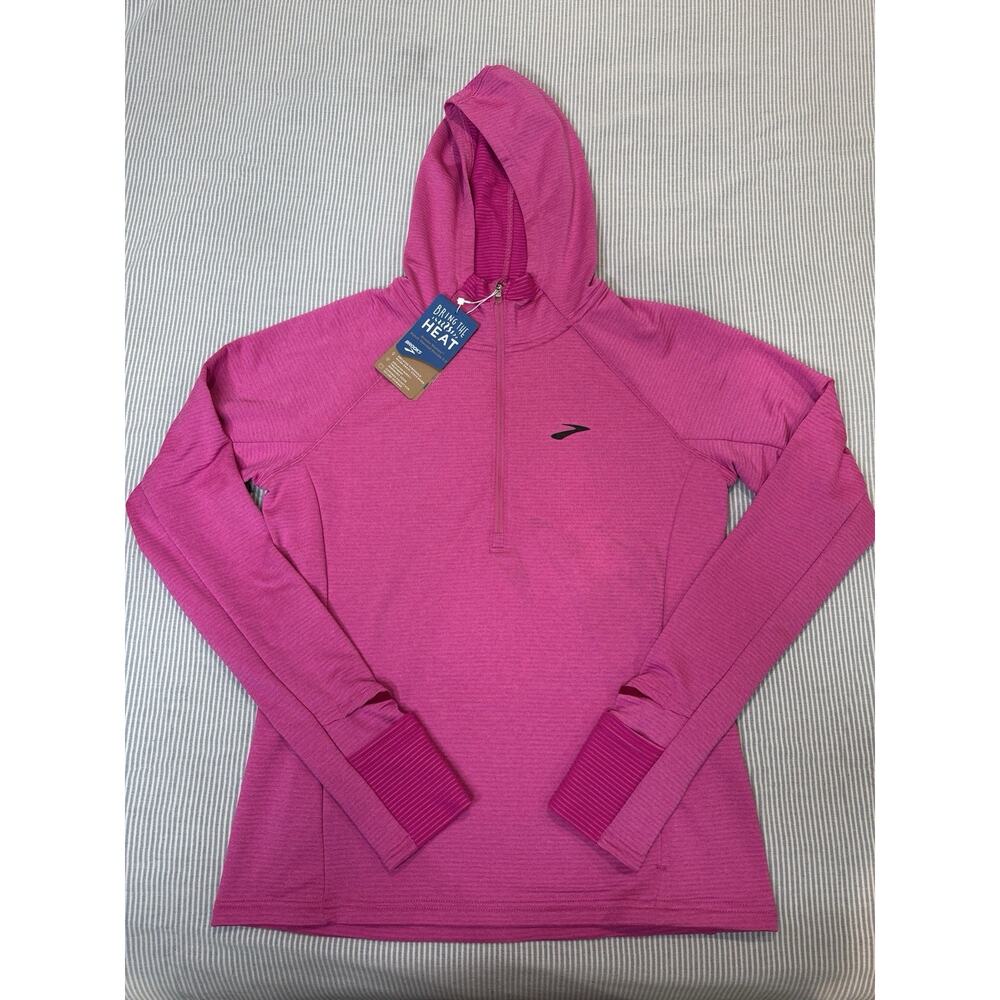 Brooks Sports Hoodie Womens S Notch Thermal 2.0 Run Happy 1/4 Zip Pink